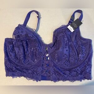Cacique Purple Lace Balconette Unlined Bra Corset Detail Sexy Sz 46F NEW
